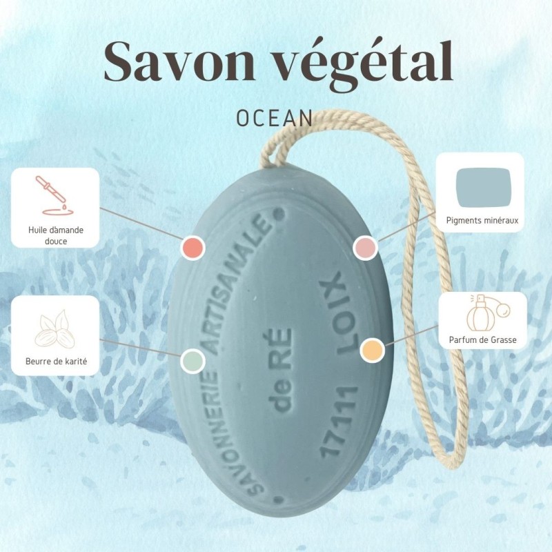 Savon ficelle parfum océan 200g - Savonnerie de Ré de l'ile de re propriete savon ocean
