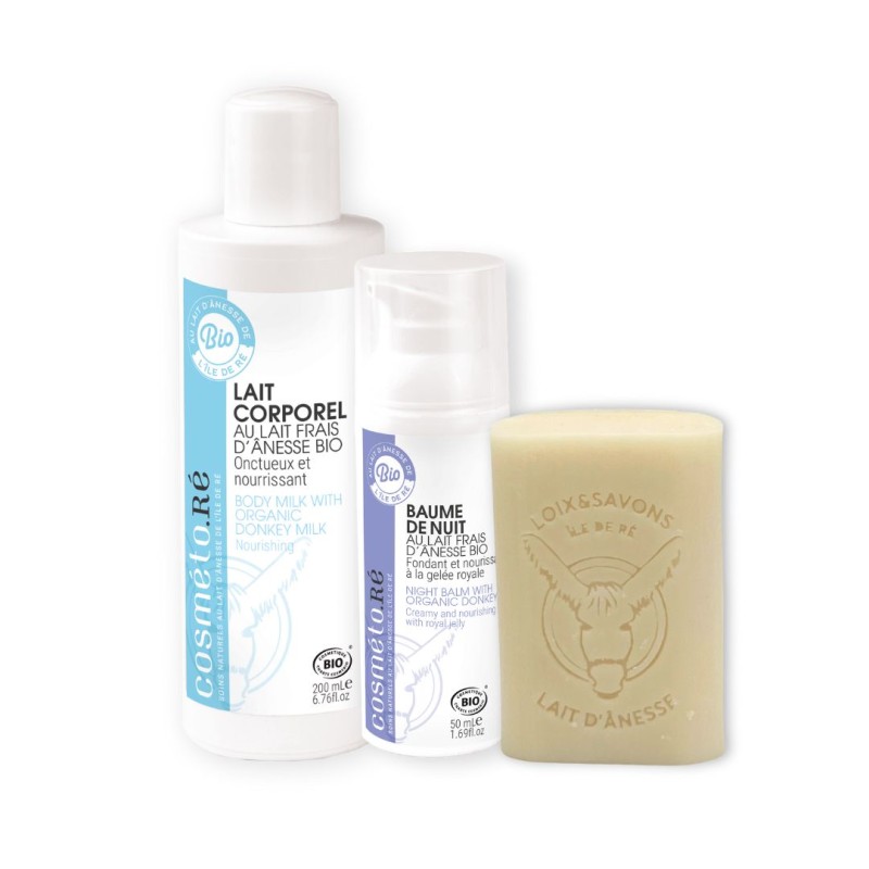 Pack beauté au lait d'ânesse savon, lait corps, crème de nuit